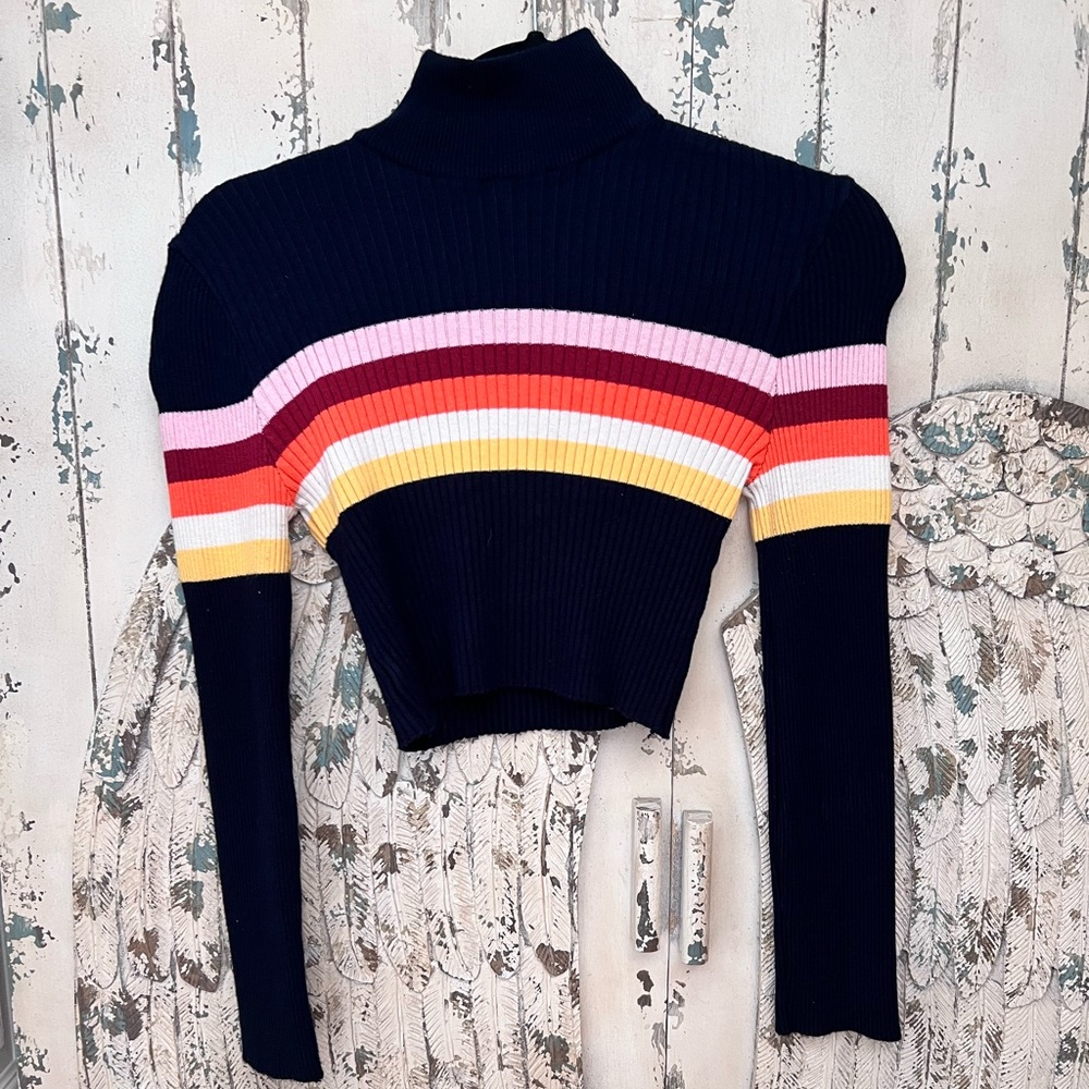 Urban Outfitters Navy Multicolor Striped Crop Top